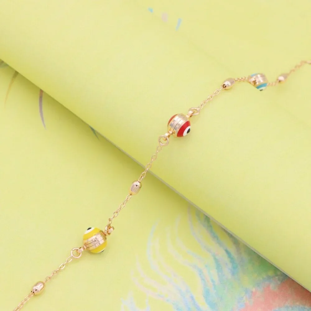 "Multicolor Evil Eye Rose Gold Bracelet with Adjustable Chain, XPBL1016 - Picture 3 of 12